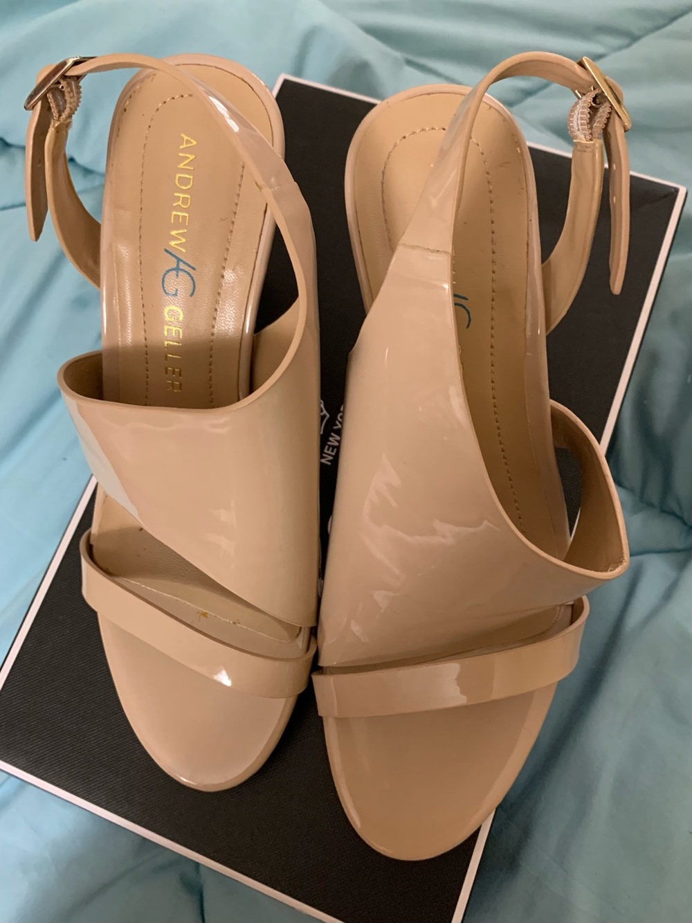 Andrew Geller Beige Patent Slingback Heels